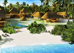 Morze, Plaża, Kompleks, Hotelowy, Malediwy