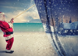 Mikołaj, Plaża, Morze, Święta