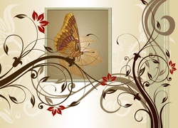 Grafika, Motyl, Kwiaty