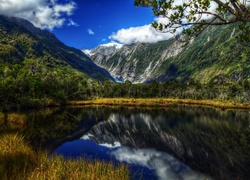 Nowa Zelandia, Park Narodowy Westland Tai Poutini, Lodowiec Franz Josef Glacier, Jezioro, Góry