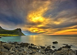 Morze, Zachód Słońca, Norwegia, Wybrzeże