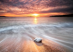 Morze, Plaża, Zachód słońca