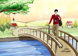 Grafika, Chłopak, Most, 2D