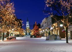 Miasto, Nocą, Dekoracje, Świąteczne