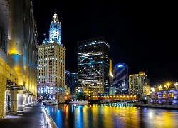 Chicago, Miasto, Nocą, Port