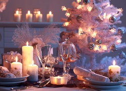 Dekoracja, Świąteczna, Stół, Świece, Boże Narodzenie