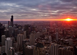 Chicago, Panorama, Miasta, Świt