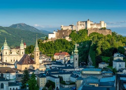 Twierdza Hohensalzburg, Hohensalzburg Castle, Wzgórze Festungsberg, Salzburg, Austria, Zamek, Miasto, Budynki