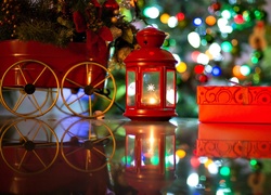 Boże Narodzenie, Lampion, Prezent, Światełka, Ozdoby, Odbicie Kompozycja