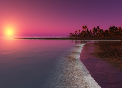 Zachód słońca, Morze, Plaża