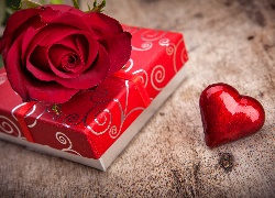 Walentynki, Prezent, Serce, Róża