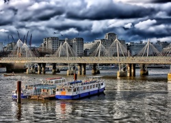 Londyn, Most, Rzeka, Chmury, Statki, Wycieczkowe