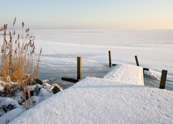 Śnieg, Pomost, Zamarznięte, Jezioro