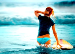 Surfing, Dziewczyna, Deska, Ocean