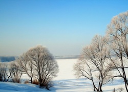 Zima, Las, Grafika, Komputerowa, Fractalius