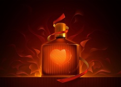 Walentynki, Perfum, Serce, wstążka, Płomienie