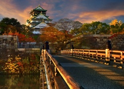Zamek Osaka, Brokatowy Zamek, Ōsaka-jō, Miasto Osaka, Japonia, Most