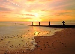 Morze, Plaża, Zachód Słońca