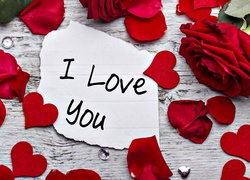 I Love You, Walentynki, Róże, Płatki, Serca