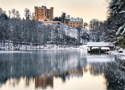 Hohenschwangau Castle, Niemcy, Schwangau, Zamek, Rzeka, Zima