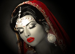 Kobieta, Makijaż, Indiańska, Panna Młoda, Biżuteria