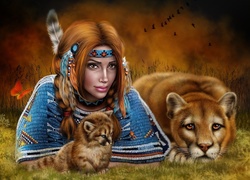 Dziewczyna, Indianka, Puma, Małe, Fantasy