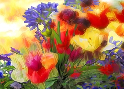Grafika, Kwiaty, Kolorowe, Abstrakcja
