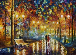 Leonid, Afremov, Para, Deszcz, Aleja, Jesień, Park