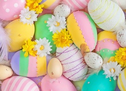 Wielkanoc, Kolorowe Jajka, Piórka, Kwiatki
