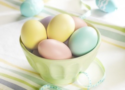 Wielkanoc, Obrus, Miseczka, Kolorowe Jajka