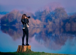 Dziewczyna, Fotografowanie, Aparat, Jezioro