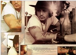 Johnny Depp,butelki, kapelusz