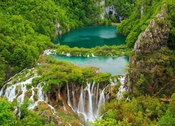 Jeziora, Wodospad, Las, Plitvice, Chorwacja