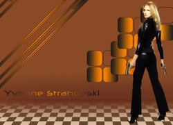 Kobieta, Yvonne Strahovski, Blondynka, Napis, Szpilki, Broń, Makijaż
