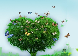 Drzewo, Serce, Motyle, Miłosne
