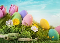 Wielkanoc, Pisanki, Jajka, Kwiaty