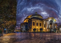 Włochy, Sycylia, Palermo, Teatr Massimo, Droga, Kawiarenka, Drzewa