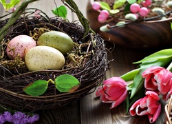 Wielkanoc, Tulipany, Jajka, Koszyczek