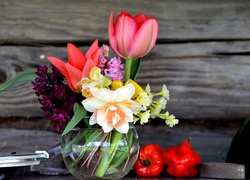 Bukiet, Kwiatów, Tulipany, Papryka