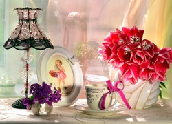 Tulipany, Bukiet, Lampa, Zdjęcie, Okno, Kompozycja
