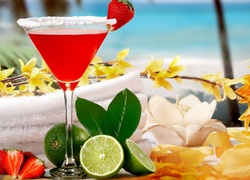 Drink, Tropical Cocktail, Owoce, Kwiaty, Morze, Lato