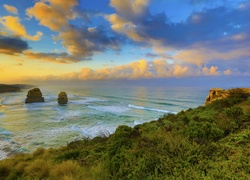 Kolumny wapienne, Dwunastu Apostołów, Morze, Świt, Australia, Park Narodowy Port Campbell