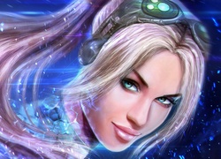 Gra Komputerowa, StarCraft 2, Dziewczyna, Błękitne, Oczy, Uśmiech