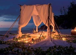 Morze, Plaża, Namiot, Romantyczny, Wieczór