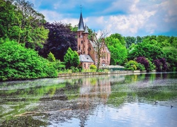 Hotel, Pensjonat, Chateau de Spycker, Jezioro, Brugia, Belgia