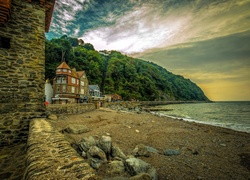 Wybrzeże, Plaża, Kamienie, Domy, Lynmouth, Anglia