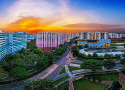 Singapur, Panorama, Miasta, Zachód, Słońca