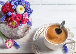Kawa, Bukiecik, Kwiaty, Stokrotki