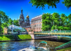 Rosja, Sankt Petersburg, Rzeka, Most, Kościół, HDR