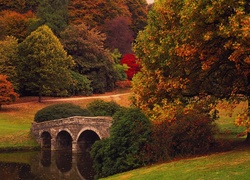 Park, Rzeka, Most, Drzewa, Jesień